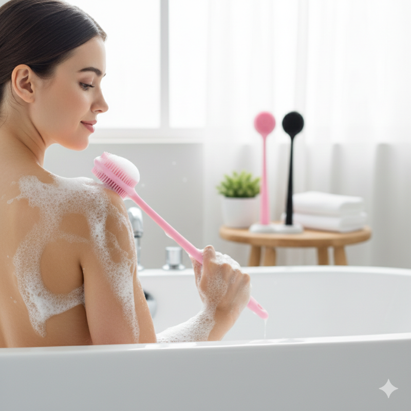 Premium Soft Silicone Back Scrubber – Double-Sided Long Handle Body Cleanser