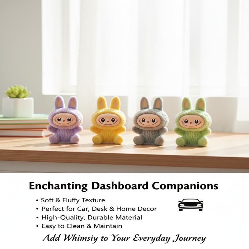 Trendy Labubu Cartoon Mini Dashboard Figurines – Cute Car Interior Decor (Pack of 4)