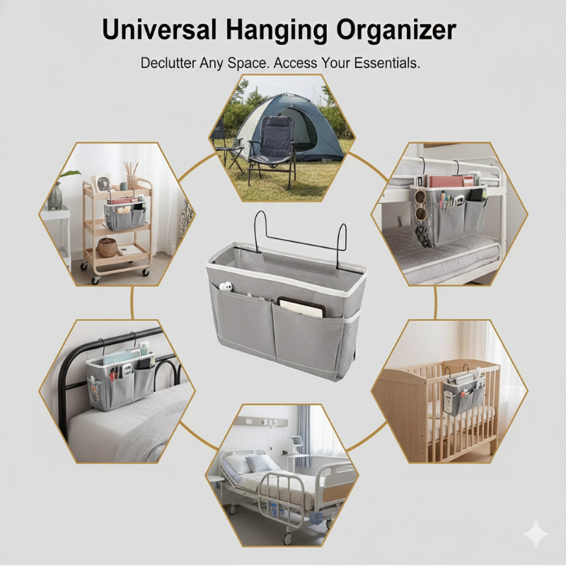 Bedside Hanging Multipocket Organizer – Space-Saving Storage Caddy