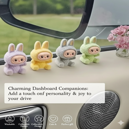 Trendy Labubu Cartoon Mini Dashboard Figurines – Cute Car Interior Decor (Pack of 4)