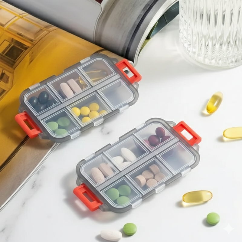 Portable Double-Layer Pill Organizer for Daily Medicines & Travel Use