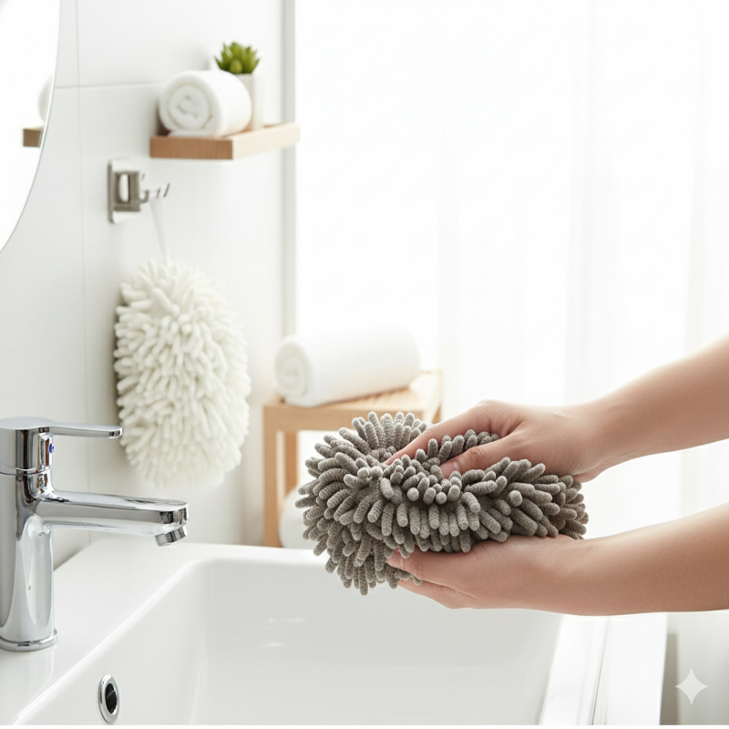 Fuzzy Ball Chenille Microfiber Hand Towel – Ultra Soft & Quick Dry