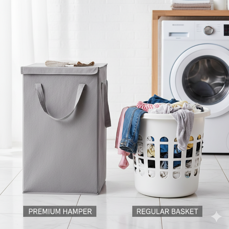 Foldable Fabric Laundry Basket with Lid & Handles – 75L Large Capacity Hamper