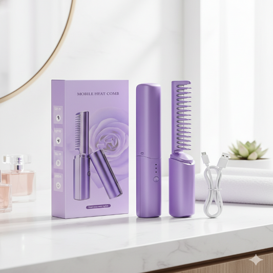 Meneflix Cordless Mini Hair Straightener Comb – Portable Rechargeable Styling Tool