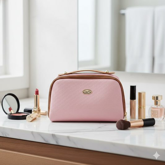 Double Zipper Makeup & Cosmetics Organizer Bag – Compact Multi-Compartment Travel Pouch