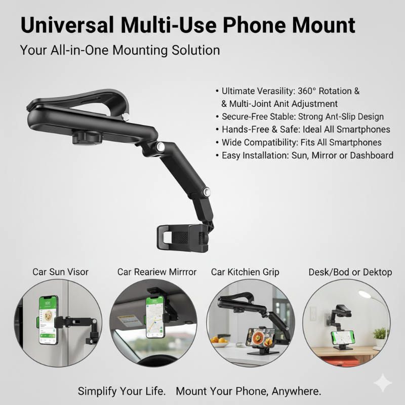 Adjustable Multi-Purpose Mobile Phone Holder Stand – Desk, Kitchen & Car Use