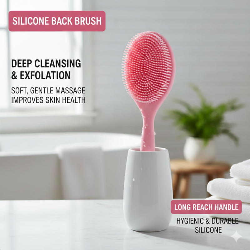 Premium Soft Silicone Back Scrubber – Double-Sided Long Handle Body Cleanser