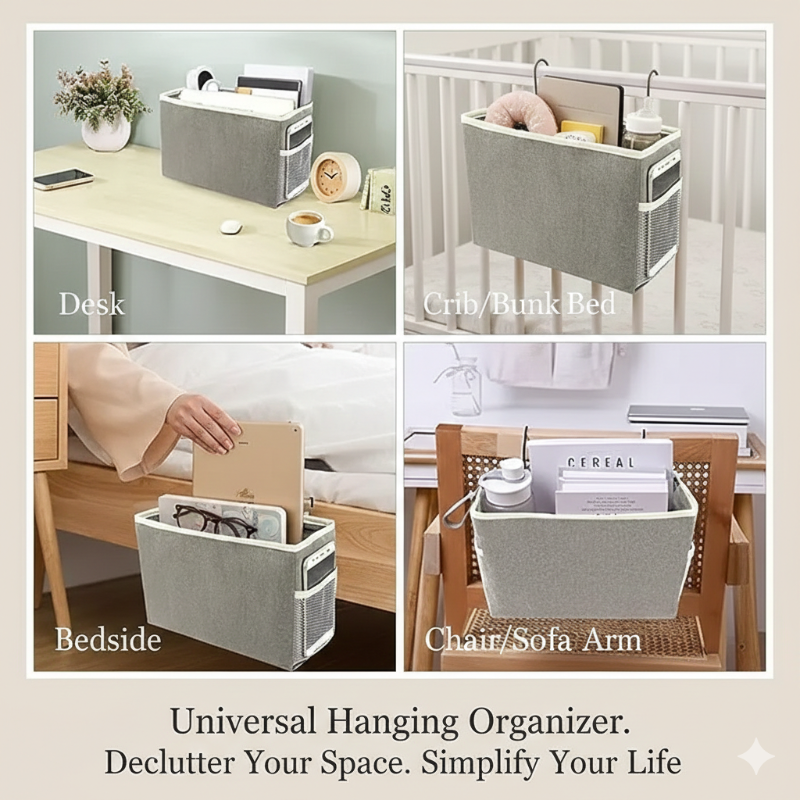 Bedside Hanging Multipocket Organizer – Space-Saving Storage Caddy