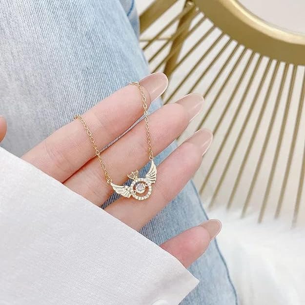 Elegant American Diamond Pendant Necklace with Gold-Finish Chain for Women