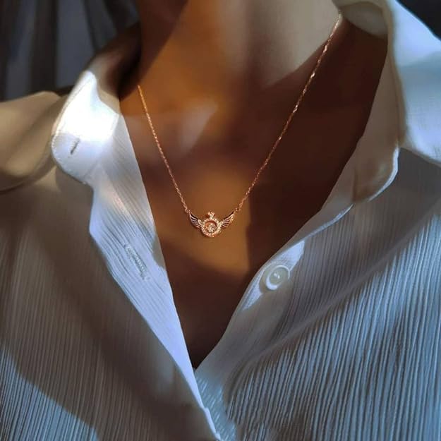 Elegant American Diamond Pendant Necklace with Gold-Finish Chain for Women