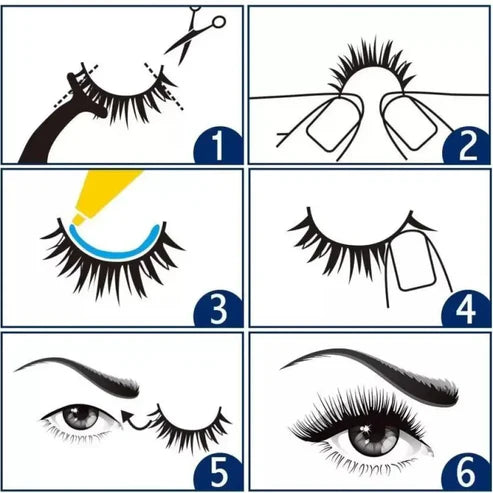 Bonjour 3D Natural False Eyelashes with Latex Glue + Free Nail Set